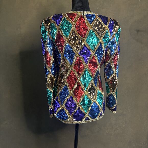 Vintage Black Tie Silk Sequin Top Stunning Condition Size Small Vintage 80's - Picture 3 of 13